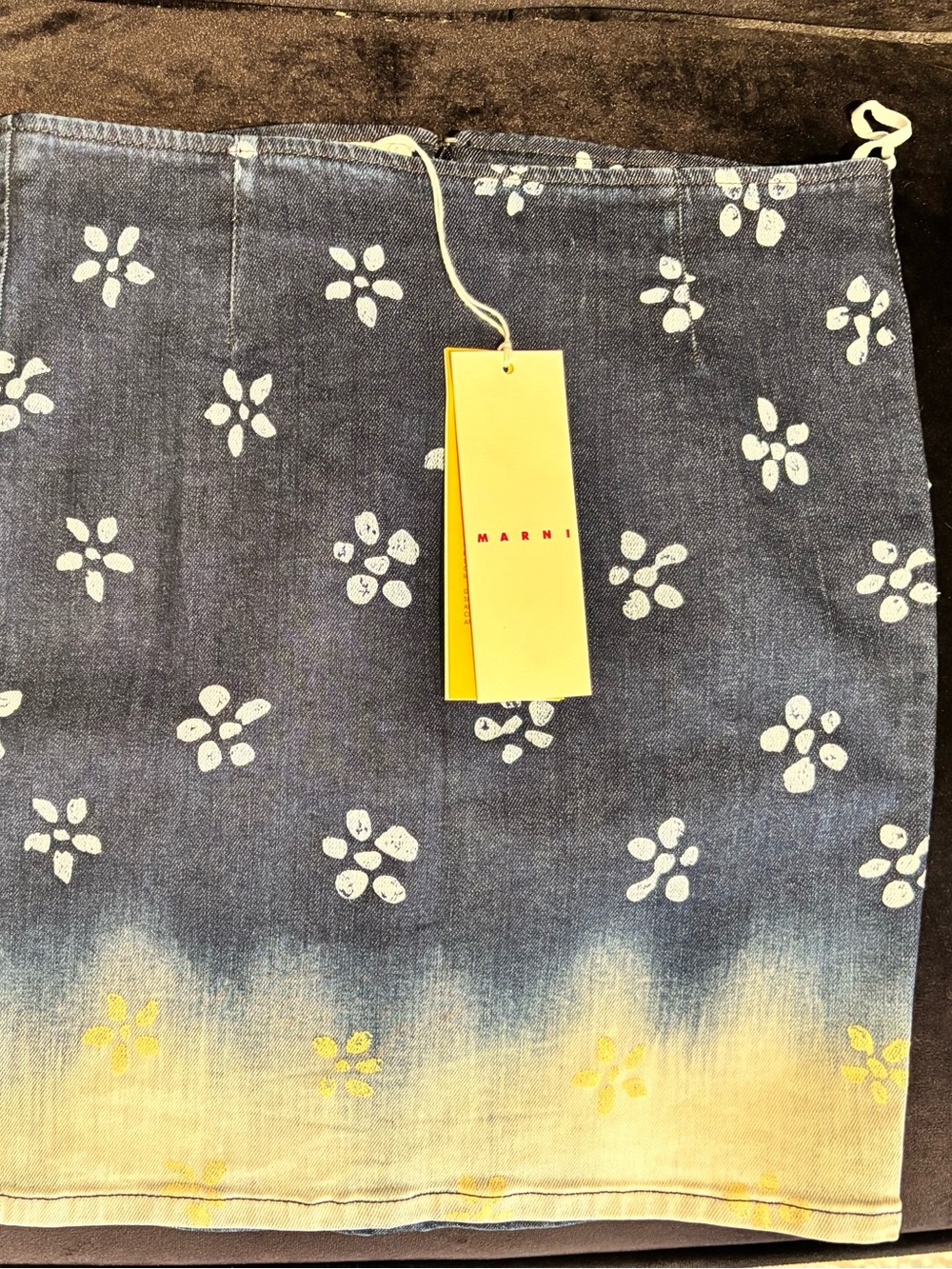 Marni Blue Denim Floral Mini Skirt with  Ombre